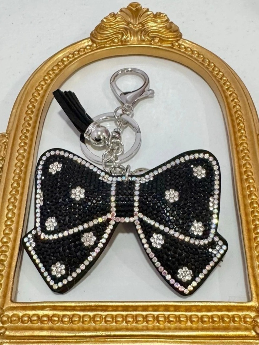 New Black/Silver Rhinestone Bow Keychain - Picture 4 of 6